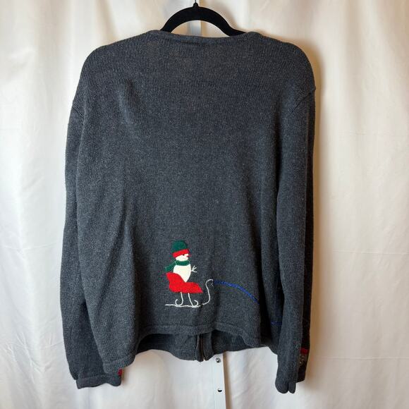 Crazy Horse Liz Claiborne Snowman Zip Cardigan Sweater Women’s L Xmas Winter - Picture 3 of 5